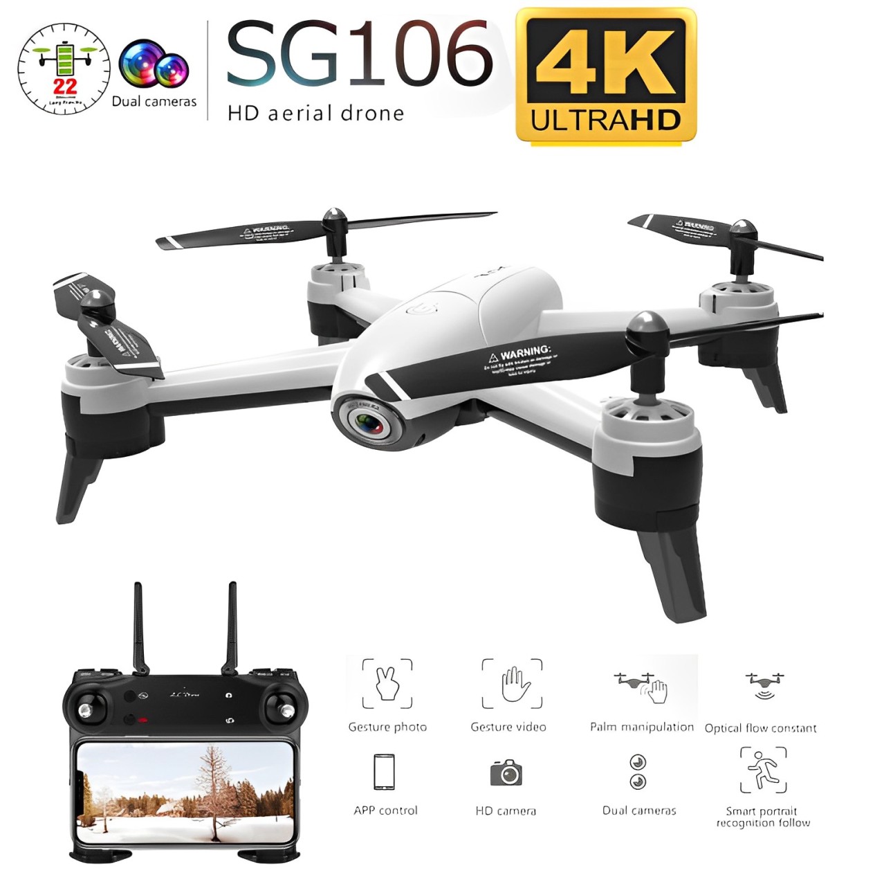 SG106 WiFi FPV RC Drone | 4K Camera, 1080P HD Dual Camera, Optical Flow Aerial Video Quadcopter for Kids and Adults